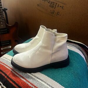 White Ankle Boots with Black Soles